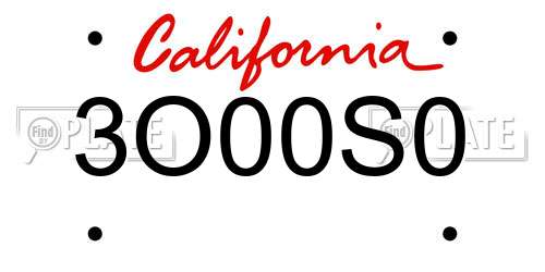 3O00S0 California License Plate