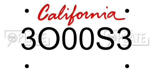 3O00S3 California License Plate