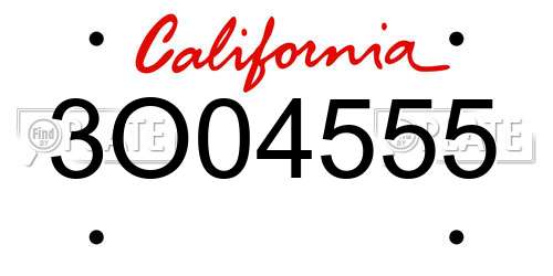 3O04555 California License Plate