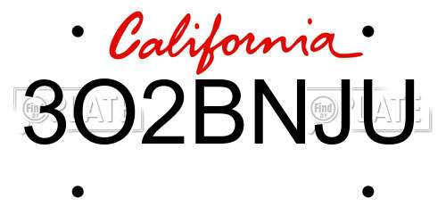 3O2BNJU California License Plate