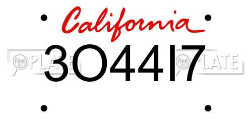 3O44I7 California License Plate
