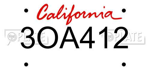 3OA412 California License Plate