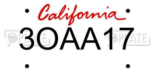 3OAA17 California License Plate