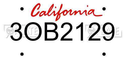 3OB2129 California License Plate