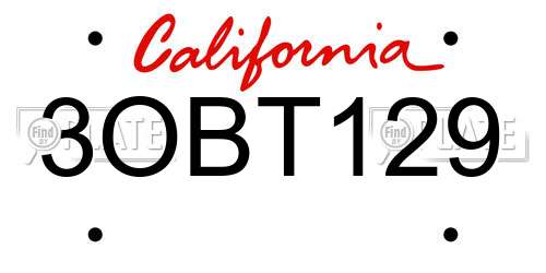 3OBT129 California License Plate