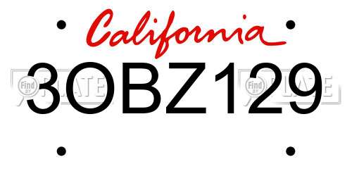 3OBZ129 California License Plate