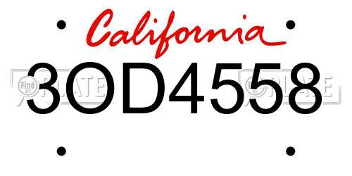 3OD4558 California License Plate