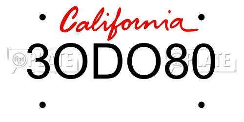 3ODO80 California License Plate