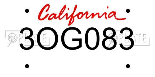 3OG083 California License Plate