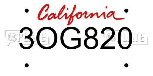 3OG820 California License Plate