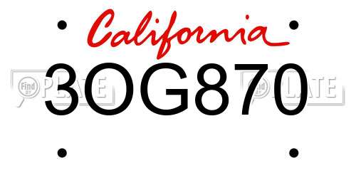 3OG870 California License Plate