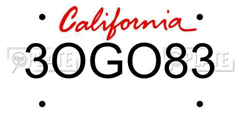 3OGO83 California License Plate