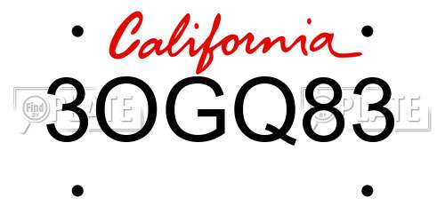 3OGQ83 California License Plate