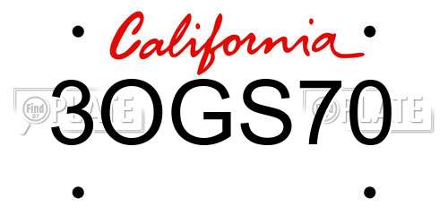 3OGS70 California License Plate