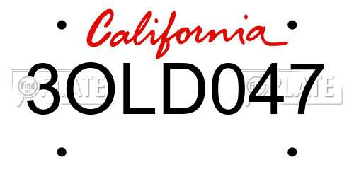 3OLD047 California License Plate