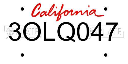3OLQ047 California License Plate