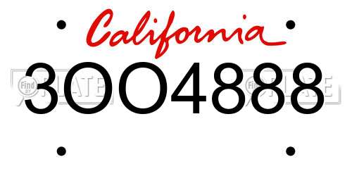 3OO4888 California License Plate