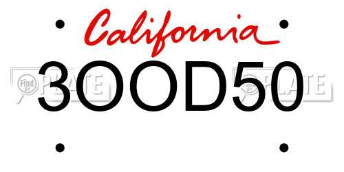 3OOD50 California License Plate