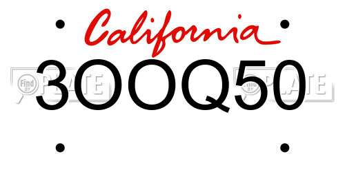 3OOQ50 California License Plate