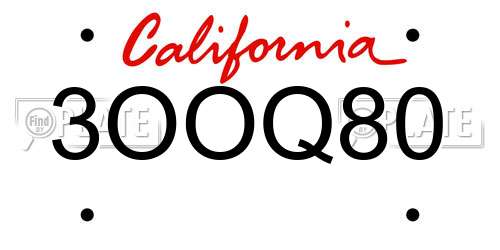 3OOQ80 California License Plate