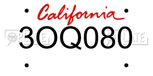 3OQ080 California License Plate