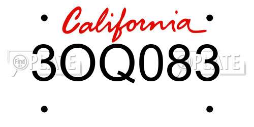 3OQ083 California License Plate