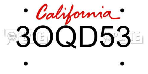 3OQD53 California License Plate