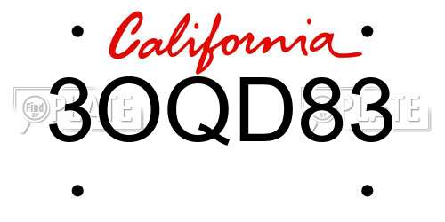 3OQD83 California License Plate