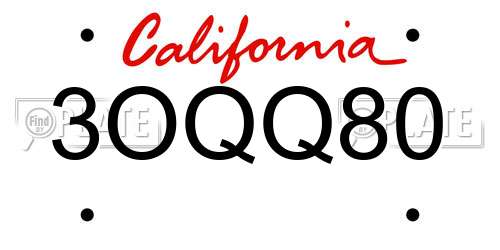 3OQQ80 California License Plate
