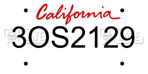 3OS2129 California License Plate