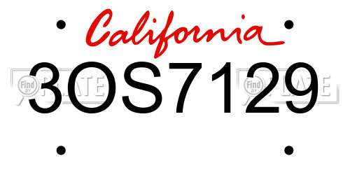 3OS7129 California License Plate
