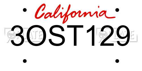 3OST129 California License Plate