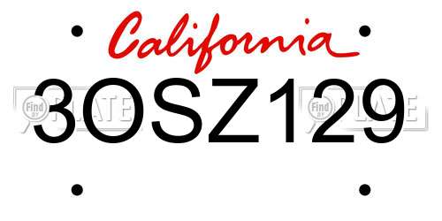 3OSZ129 California License Plate
