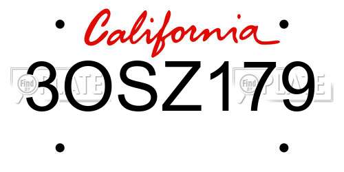 3OSZ179 California License Plate