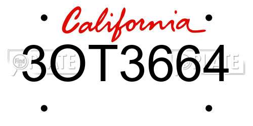3OT3664 California License Plate