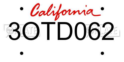 3OTD062 California License Plate