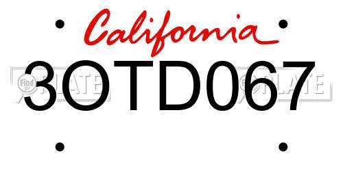 3OTD067 California License Plate