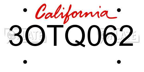 3OTQ062 California License Plate