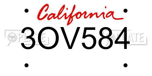 3OV584 California License Plate