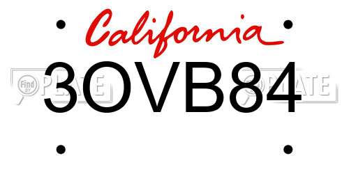 3OVB84 California License Plate