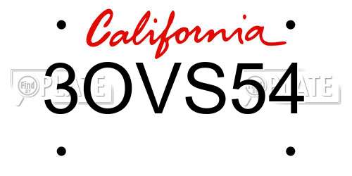 3OVS54 California License Plate