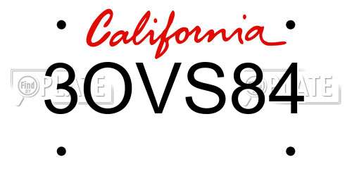 3OVS84 California License Plate