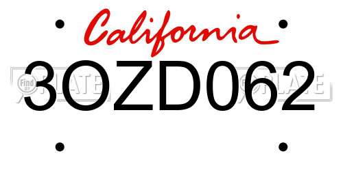 3OZD062 California License Plate