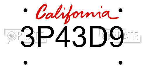 3P43D9 California License Plate