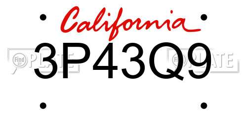 3P43Q9 California License Plate