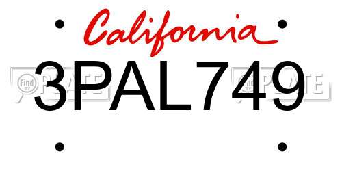 3PAL749 California License Plate