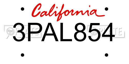 3PAL854 California License Plate
