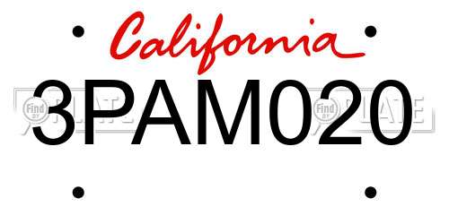 3PAM020 California License Plate