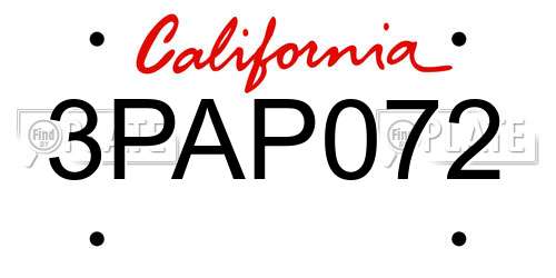 3PAP072 California License Plate