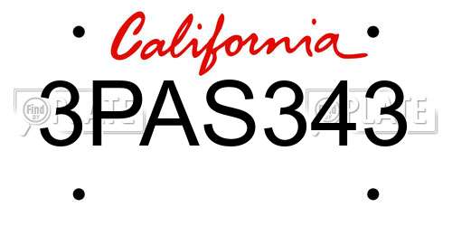 3PAS343 California License Plate
